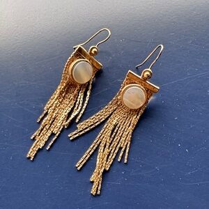 Gold Fringe Drop Earrings with Moonstone Accent